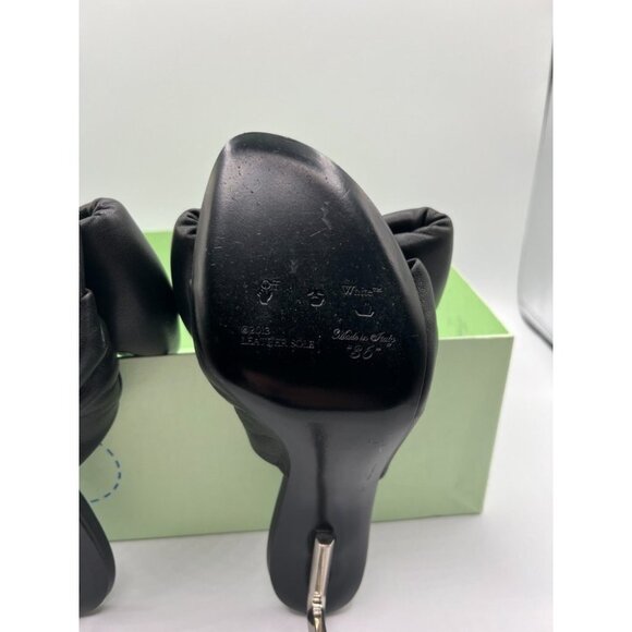 Off-White Allen Black Leather Bow Mule Sandals Stiletto Heel - Picture 10 of 14